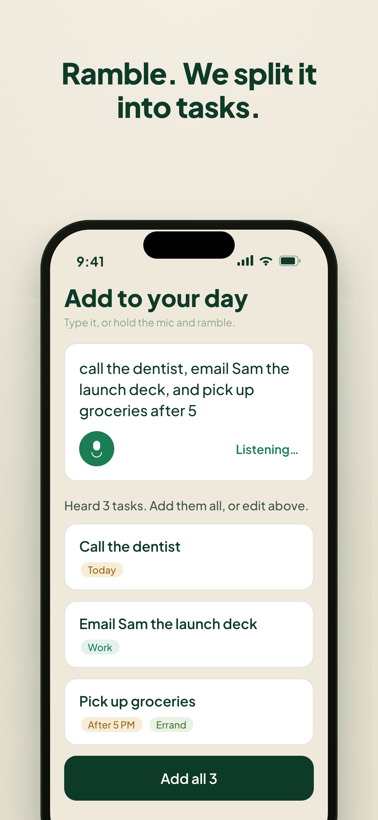 Adding a task to ClaroCal by voice.